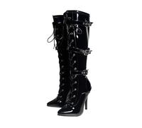 Gizelle Womens High Heel Boots With 3 Buckles - Ladies Kinky Fetish Stiletto Heel Full Side Zip Knee High Boots For Women Size UK 7