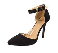 Gizelle Womens Ladies HIGH Heel Pointy Toe Stiletto Sandals Ankle Strap Court Shoes (UK 7, Black Suede)