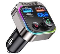 GizmoVine Bluetooth 5.4 FM Transmitter Car Adapter 63W (PD 45W & 18W) [Light Switch] [HiFi Bass Sound] [Fast Charging] Wireless Radio Music Adapter LED Display Hands-Free Calling Support USB Drive