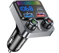 GizmoVine Bluetooth 5.4 FM Transmitter for Car, 48W Car Charger [PD 30W & QC3.0 18W], 3 Ports, Wireless Radio, Deep Bass, Hands-Free Calls, Voice Assistant, USB Play, Neon Lights, 12V/24V