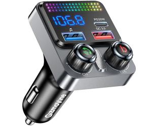 GizmoVine Bluetooth 5.4 FM Transmitter for Car, 48W Car Charger [PD 30W & QC3.0 18W], Wireless Radio Adapter with CVC Noise Cancelling Mic, Deep Bass Hi-Fi Music Player, Hands-Free Calls