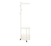 GIZNXBA Coat Rack Freestanding Metal, Coat Rack Stand With Hooks And Baskets, Metal Hall Tree With Storage, Hat Hanger Garment Storage Holder With Wheels For Clothes, Bags, Umbrellas(/White,B)