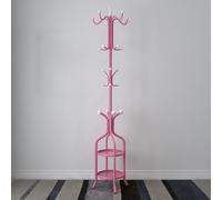 GIZNXBA Coat Rack Freestanding With Umbrella Holder Metal Coat Rack Stand With 12 Hooks, Entryway Hall Tree With Shelves, Coat Rack For Clothes, Bag, Hat(/Pink)