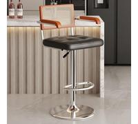 GIZNXBA Counter Height Bar Chairs Swivel Bar Stools With Vintage Rattan Backrest 360°rotation Modern Kitchen Island Stool For Restaurant, Office, Exhibition, Coffee House(/Black A,Silver Legs)