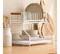 GIZNXBA Dish Drying Rack For Sink, 2 Tier Dish Racks For Kitchen Counter, Large Dish Drying Rack With Drainboard & Utensil Holders, Rust-Proof Dish Drainer Rack For Dishes, Spoon