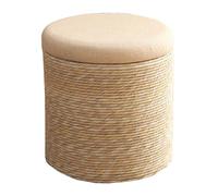 GIZNXBA Round Ottoman Poof Hand Weaving Seat Stool For Living Room Velvet Ottoman Foot Rest For Couch Small Step Stool Pouf Footstool For Bedroom Vanity Chair For Entryway(Natural,40cm)