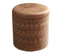 GIZNXBA Round Ottoman Poof Hand Weaving Seat Stool For Living Room Velvet Ottoman Foot Rest For Couch Small Step Stool Pouf Footstool For Bedroom Vanity Chair For Entryway(Brown,30cm)