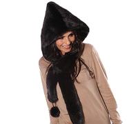 GIZZY® Ladies Faux Fur Hood with Pom Poms. (Black)