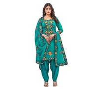 GJ Fashion Indian Phulkari Embroidery Work Chanderi Salwar Suit with Dupatta for Women Traditional Ethnic Wear, Teal Green20, XL
