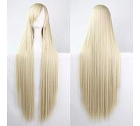 GJBXP 100cm Fashion Cheap Straight Long Cosplay Wig Black Silver White Red Blue Purple Pink Green Synthetic Hair Wigs For Women light blonde