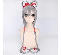GJBXP 100cm Synthetic Vocaloid Silver Grey Black Long Wig Women Straight Hair Anime Cosplay Braided Wigs For Halloween Costume Party grey 120cm