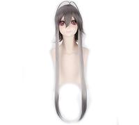 GJBXP 100cm Synthetic Vocaloid Silver Grey Black Long Wig Women Straight Hair Anime Cosplay Braided Wigs For Halloween Costume Party grey ombre