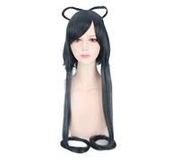 GJBXP 100cm Synthetic Vocaloid Silver Grey Black Long Wig Women Straight Hair Anime Cosplay Braided Wigs For Halloween Costume Party highlights black