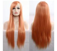 GJBXP 11 Colors 80cm Synthetic Long Straight Hair Wig Black Grey Green Blue Purple Pink Hairpiece Cosplay Wigs For Women orange