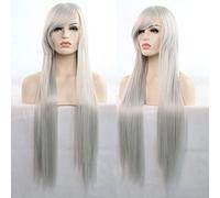 GJBXP 11 Colors 80cm Synthetic Long Straight Hair Wig Black Grey Green Blue Purple Pink Hairpiece Cosplay Wigs For Women silver white