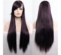 GJBXP 11 Colors 80cm Synthetic Long Straight Hair Wig Black Grey Green Blue Purple Pink Hairpiece Cosplay Wigs For Women dark purple