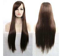 GJBXP 11 Colors 80cm Synthetic Long Straight Hair Wig Black Grey Green Blue Purple Pink Hairpiece Cosplay Wigs For Women dark brown