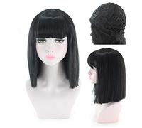 GJBXP 14inch Straight Black White Pink Red Blue Short Bob Wigs For Women Synthetic Hair Anime Cosplay Party Wig With Bangs 8 Colors Black