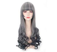 GJBXP 24inch Harajuku Lolita Blue Grey Long Wavy Womens Wigs With Bangs Synthetic Hair Anime Cosplay Wig For Party PL-761