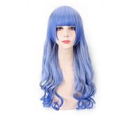 GJBXP 24inch Harajuku Lolita Blue Grey Long Wavy Womens Wigs With Bangs Synthetic Hair Anime Cosplay Wig For Party PL-751