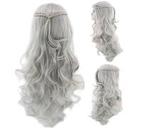 GJBXP 70cm Game of Thrones Daenerys Targaryen Braiding Cosplay Wig Halloween Costume Silver Grey Blonde Long Wavy Wigs For Women silver grey