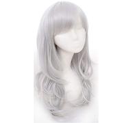 GJBXP 70cm High Quality Anime Long Wavy Cosplay Wig With Bangs Heat Resistant Synthetic Hair Black Pink Silver Blue Green Woman Wigs silver grey