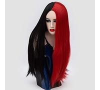 GJBXP 70cm Middle Part Long Straight Wig Synthetic Hair Pink Red Blonde Black White Ombre Halloween Costume Party Wigs For Women black red