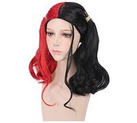 GJBXP Anime Batman Suicide Squad Harleen Quinzel Cosplay Wig Synthetic Hair Halloween Costume Ponytail Wigs For Women Perucas + Cap black red