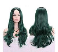 GJBXP Anime Middle Part Dark Root Black Pink Blue Purple Ombre Wig Synthetic Hair Long Wavy Woman Wigs Cosplay High Temperature Fiber dark green