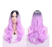 GJBXP Anime Middle Part Dark Root Black Pink Blue Purple Ombre Wig Synthetic Hair Long Wavy Woman Wigs Cosplay High Temperature Fiber light purple