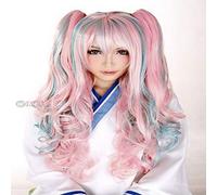 GJBXP Anime VOCALOID Miku Colorful Harajuku Lolita Curly Cosplay Wig Costume Synthetic Hair Wigs With Double Clip Ponytails colorful 1