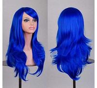 GJBXP Cos anime wig wig long curly hair cosplay color stage hood 25 inches, yellow Navy blue