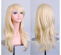 GJBXP Cos anime wig wig long curly hair cosplay color stage hood 25 inches, yellow Pale gold