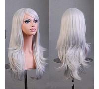 GJBXP Cos anime wig wig long curly hair cosplay color stage hood 25 inches, yellow Silver grey