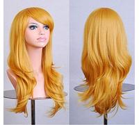 GJBXP Cos anime wig wig long curly hair cosplay color stage hood 25 inches, yellow yellow