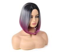 GJBXP Cosplay Party Wig Girl Dye Short Straight Tube Lace Bob Woman Synthetic Brown Purple