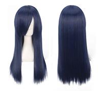 GJBXP Fashion Cheap 60cm Long Straight Wig Cosplay Anime Heat Resistant Synthetic Hair Purple Blue Brown Black White Wigs For Women blue
