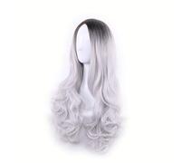 GJBXP Fashion Cheap Black Purple Green Pink Silver White Ombre Wig Long Wavy Synthetic Hair Halloween Costume Woman Wigs For Party Silver