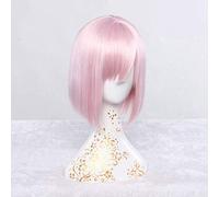 GJBXP Fate/Grand Order Anime Cosplay Rose Net Wigs with Bangs 100% High-Temperature Resistant Fiber Ombre Pink Short Straight Hair 14inches