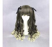 GJBXP Girl's Harajuku Medium Curly Mixed Dark Gray Blonde Wigs Carnival Cosplay Heat Resistant Synthetic Fibers Lolita Hair Costume 22inches