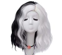 GJBXP Hairpieces 40cm Short Black White Mixed Wavy Curly Daily Halloween Party Vampire Ghost Cosplay Wig