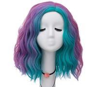 GJBXP Hairpieces 40cm Short Blue Purple Rainbow Colorful Curly Wave Halloween Costume Parade Cosplay Wigs