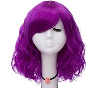 GJBXP Hairpieces 40cm Short Natural Wave Deep Purple Festival Anime Show Cosplay Costume Wigs Side Bangs