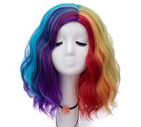 GJBXP Hairpieces 40cm Short Natural Wave Rainbow Colorful Fancy Dress Halloween Costume Parade Cosplay Wigs