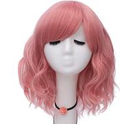 GJBXP Hairpieces 40cm Short Natural Wave Smoke Pink Festival Anime Show Cosplay Costume Wigs Side Bangs