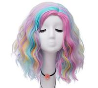 GJBXP Hairpieces 40cm Short Side Part Colorful Curly Wave Fancy Dress Halloween Costume Parade Cosplay Wigs