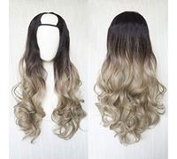 GJBXP Harajuku Fashion Long Wavy Curly Fluffy U-Shaped Wigs Heat Resistant Synthetic Fiber Ombre Mixed Gradient Dark Roots Hair for Girls 28inches/ 70cm C