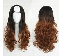 GJBXP Harajuku Fashion Long Wavy Curly Fluffy U-Shaped Wigs Heat Resistant Synthetic Fiber Ombre Mixed Gradient Dark Roots Hair for Girls 28inches/ 70cm F