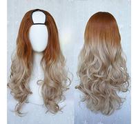 GJBXP Harajuku Fashion Long Wavy Curly Fluffy U-Shaped Wigs Heat Resistant Synthetic Fiber Ombre Mixed Gradient Dark Roots Hair for Girls 28inches/ 70cm N