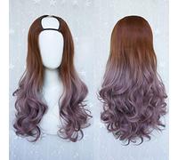 GJBXP Harajuku Fashion Long Wavy Curly Fluffy U-Shaped Wigs Heat Resistant Synthetic Fiber Ombre Mixed Gradient Dark Roots Hair for Girls 28inches/ 70cm L